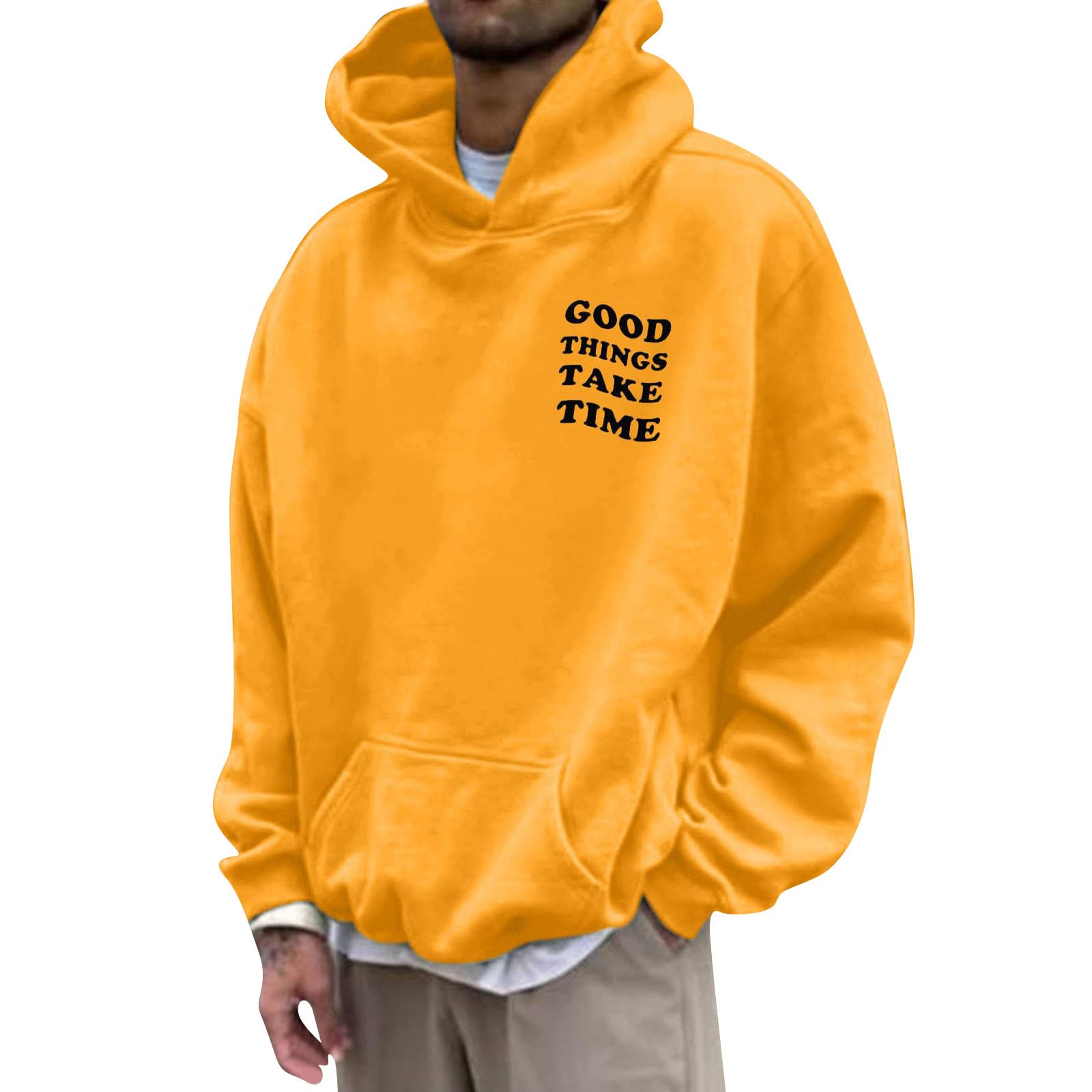 GOFULY Mens Graphic Hoodies 2X Good Things Take Time Letter